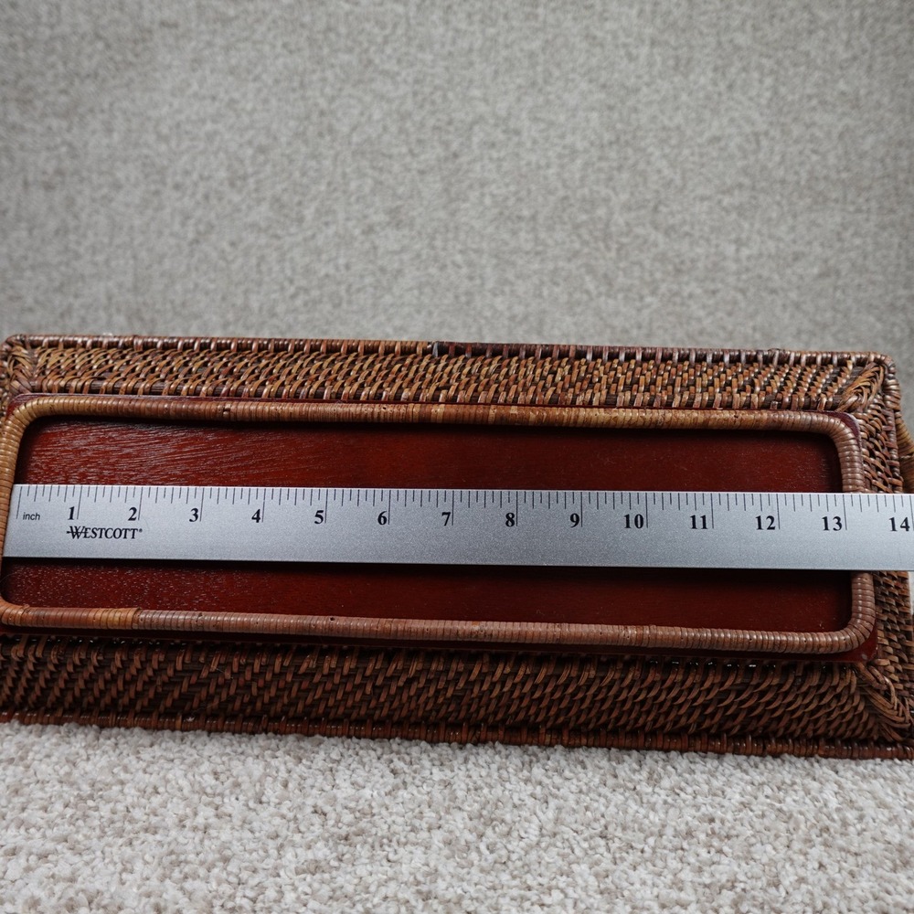 Pampered Chef Woven Selections Rattan Serving Tray Rectangular Brown Wood Base - Picture 4 of 9